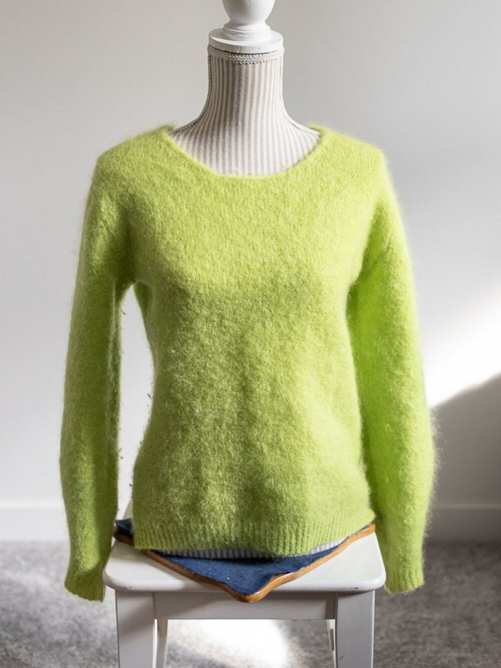 Betta Lime Green Mohair Wool Blend Sweater Made in Italy Fuzzy Knit Sz S/P